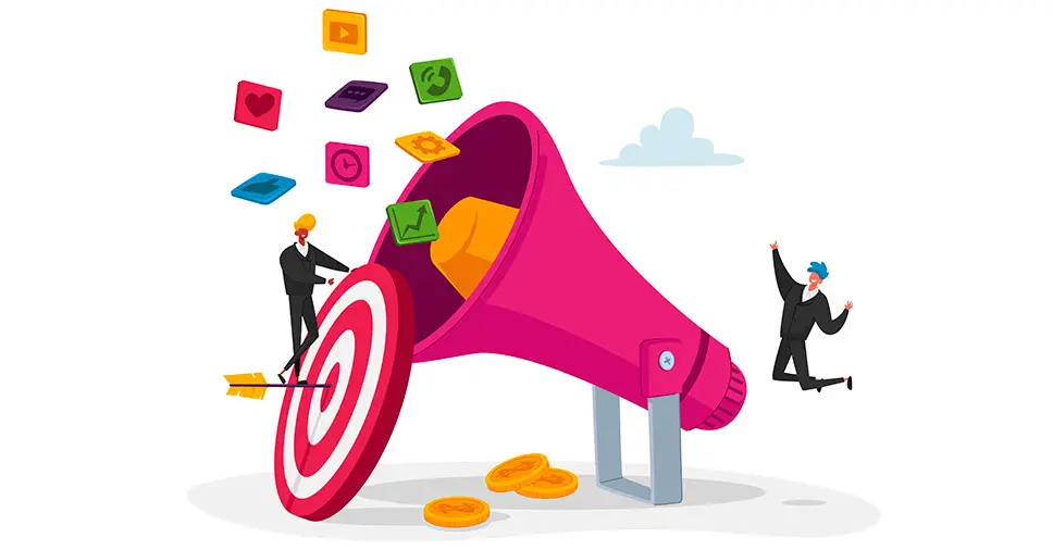 Campanhas e distribuição de produtos de marketing online e offline.